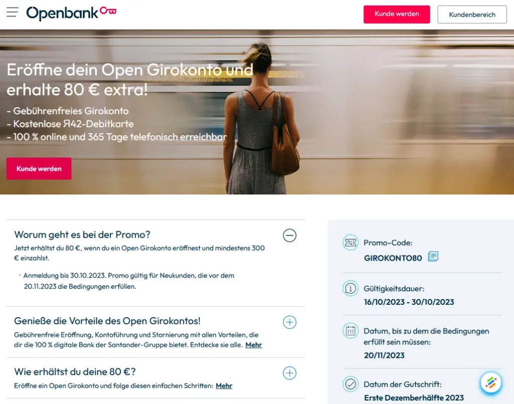 80 Euro Kontoeröffnungsprämie der Openbank (Santander)
